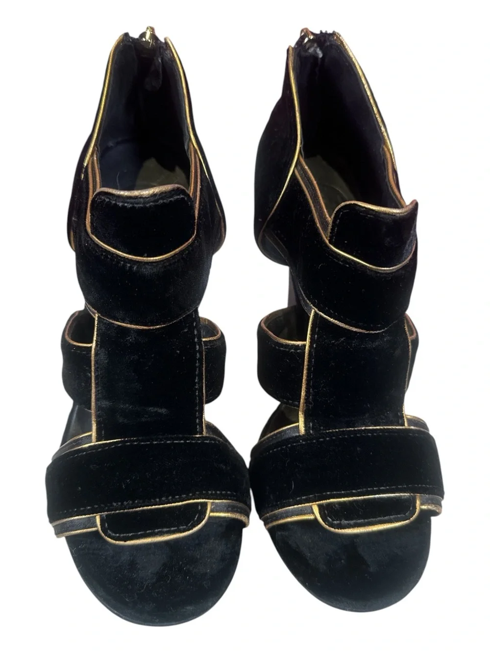 Tory Burch Carsonie Black Velvet Gold Piping Platform Heels Size 8